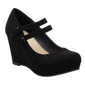 Black Suede NWOT Wedge Mary Janes SZ 9